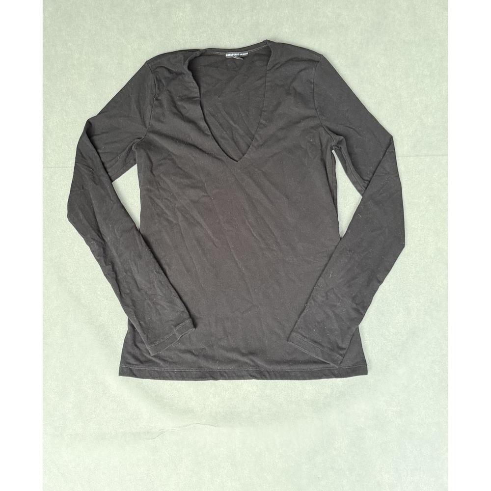 James Perse Black Deep V-Neck Long Sleeve Top WLSR3897 Size 3 L